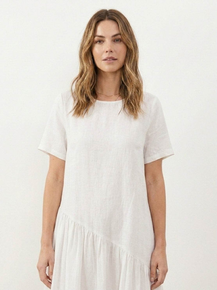 100% Cotton-Linen Summer Midi Dress white image 3 