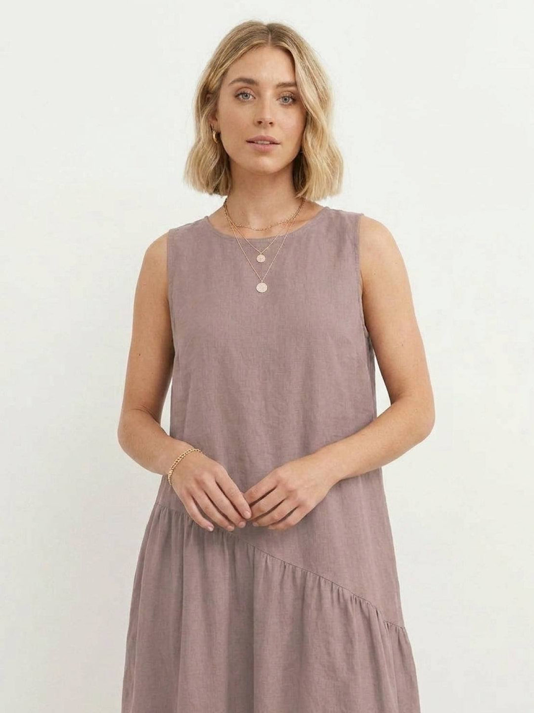 100% Cotton-Linen Summer Midi Dress khaki image 3 