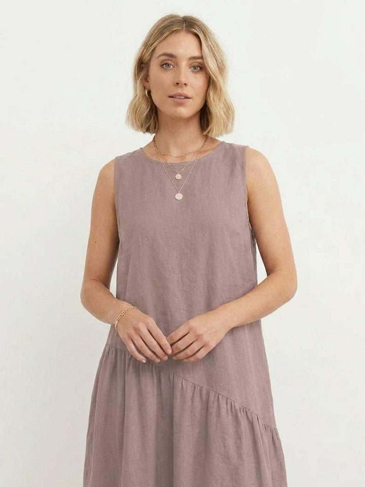 100% Cotton-Linen Summer Midi Dress khaki image 3 