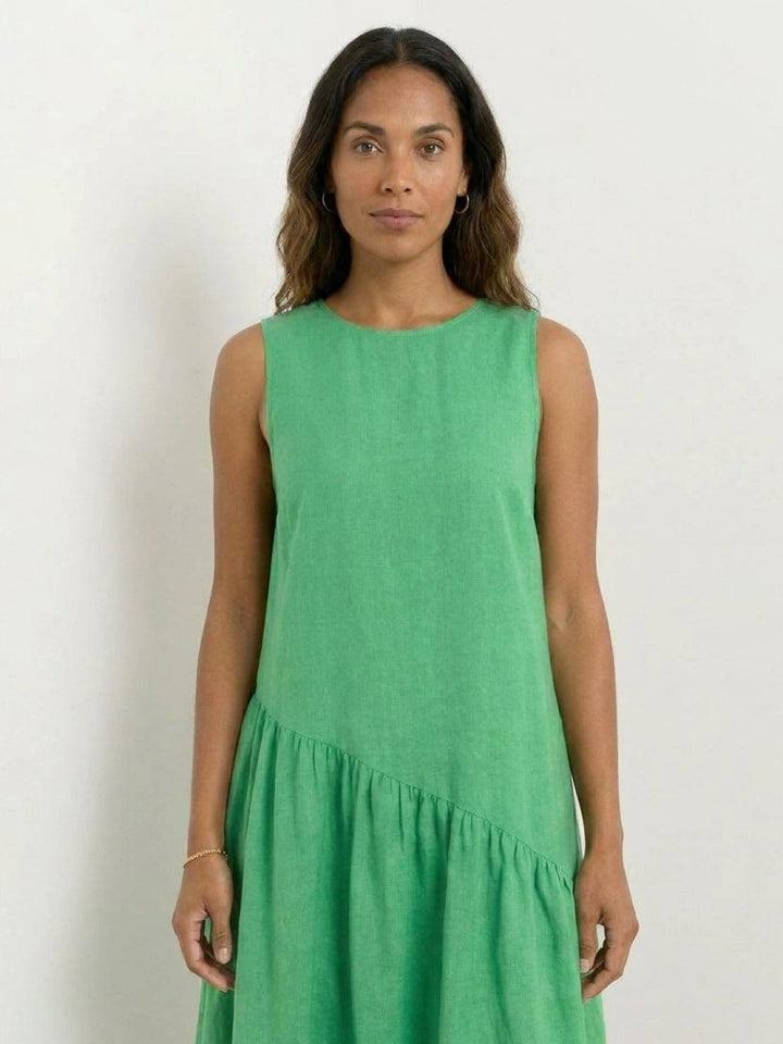 100% Cotton-Linen Summer Midi Dress green image 3 