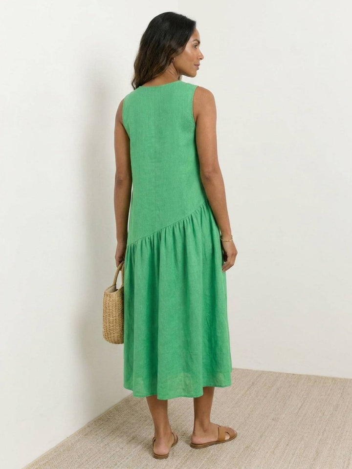 100% Cotton-Linen Summer Midi Dress green image 4 