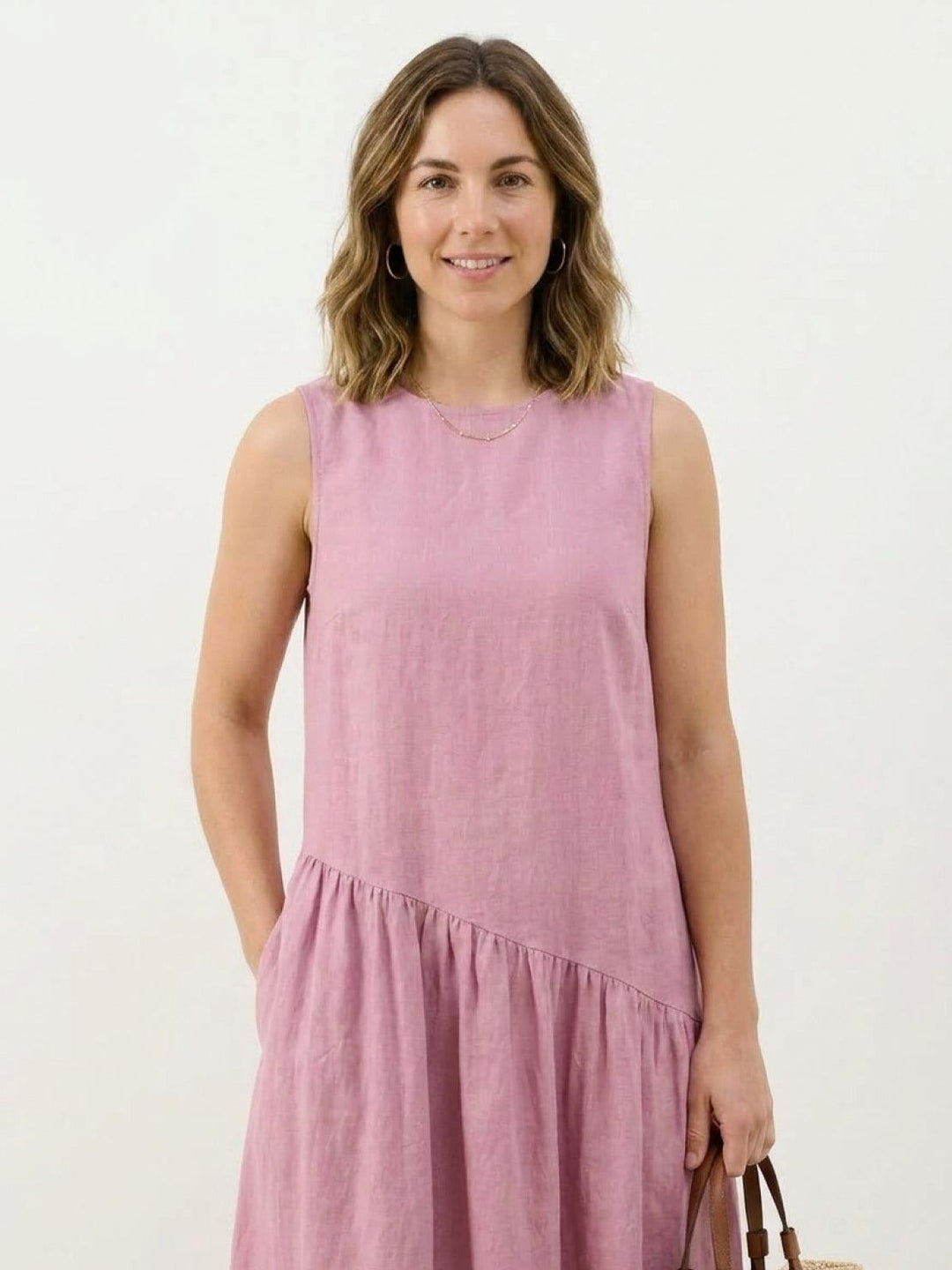 100% Cotton-Linen Summer Midi Dress pink image 3 
