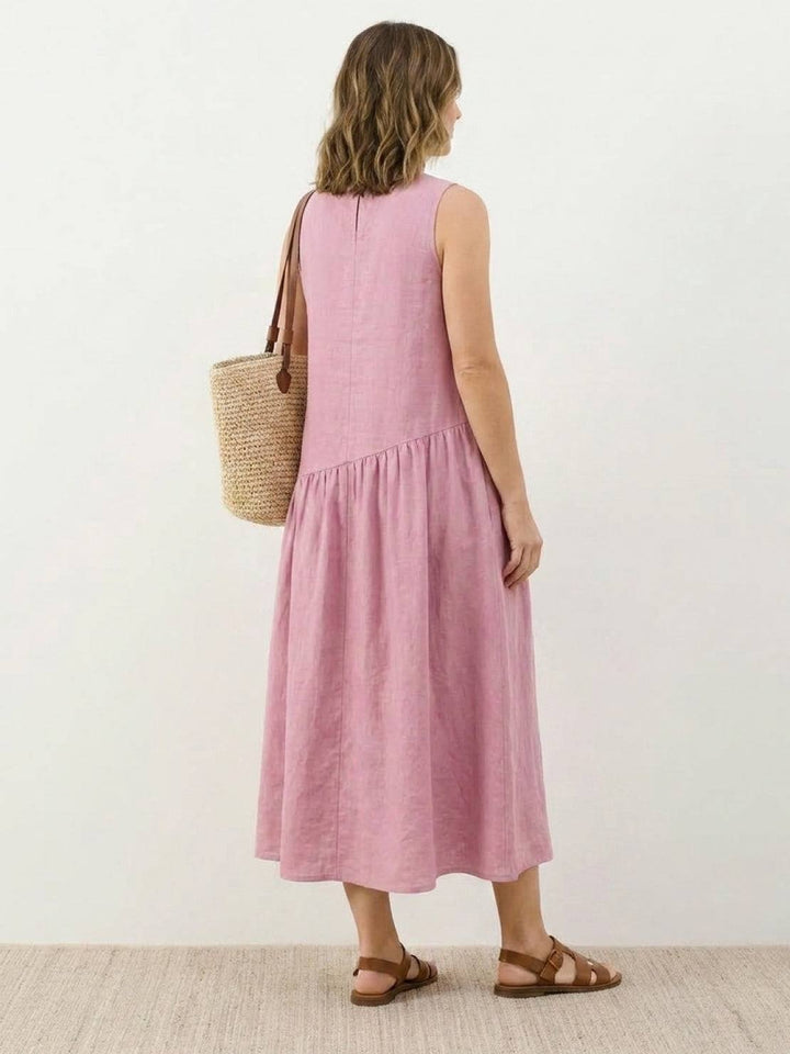 100% Cotton-Linen Summer Midi Dress pink image 4 