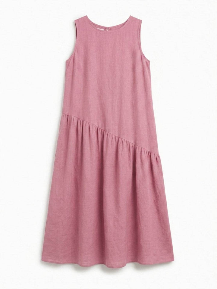 100% Cotton-Linen Summer Midi Dress pink image 5 
