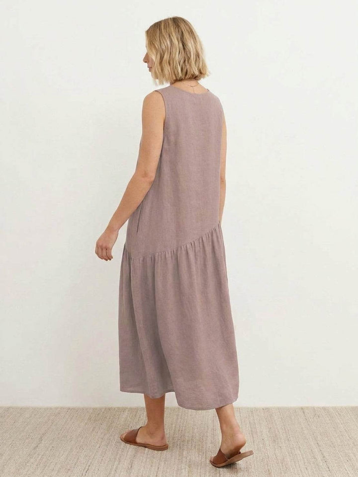 100% Cotton-Linen Summer Midi Dress khaki image 4 