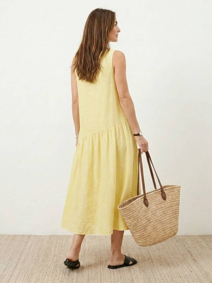 100% Cotton-Linen Summer Midi Dress yellow image 4 