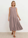 100% Cotton-Linen Summer Midi Dress