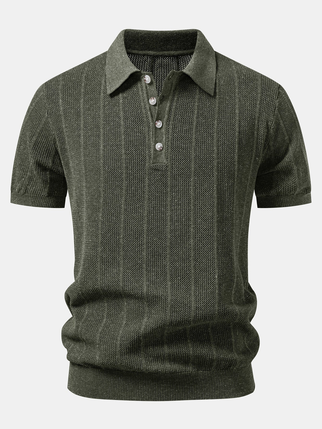 Linen Stripe Open Knit Polo & Straight Leg Linen Pants