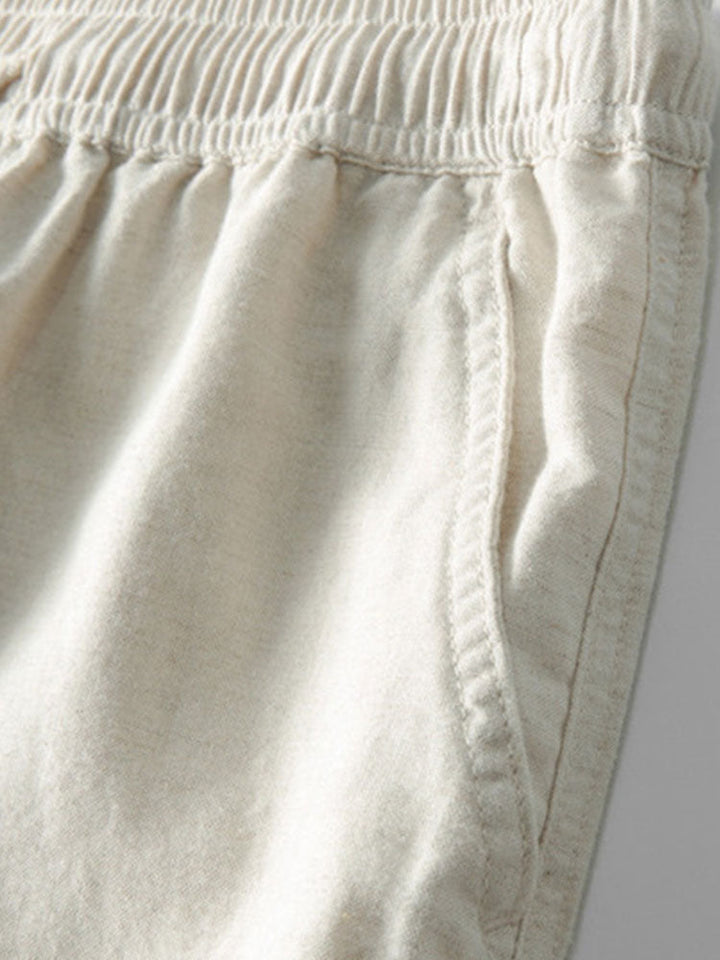 Linen Stripe Open Knit Polo & Straight Leg Linen Pants