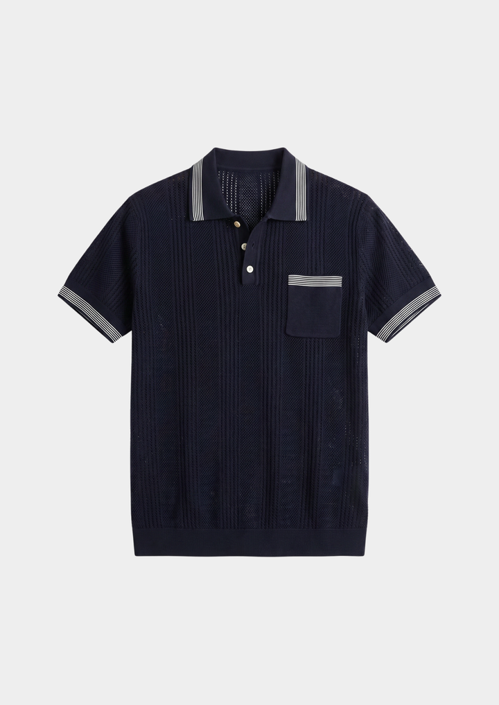 Leon Open Knit Lightweight Polo navy blue image 3 #color_navy-blue