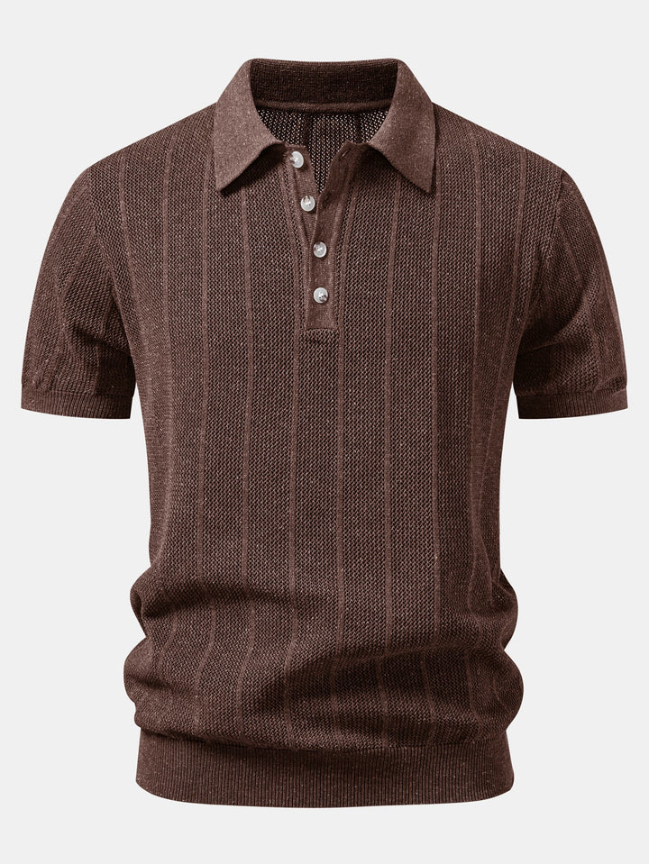 Linen Stripe Open Knit Polo & Straight Leg Linen Pants