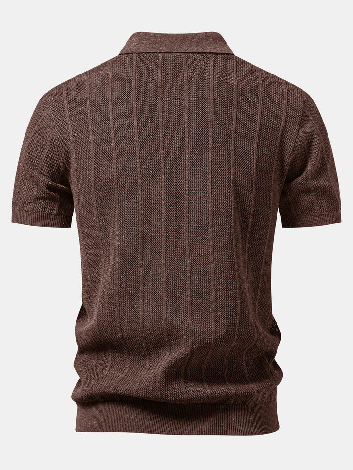 Linen Stripe Open Knit Polo & Straight Leg Linen Pants