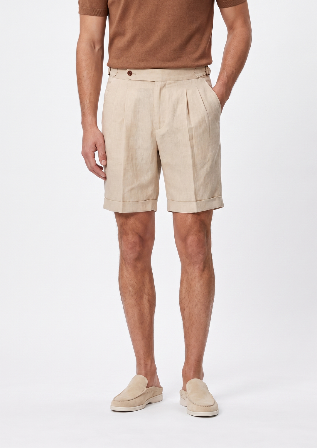 Pleated Linen Seaside Shorts sand image 3 #color_sand