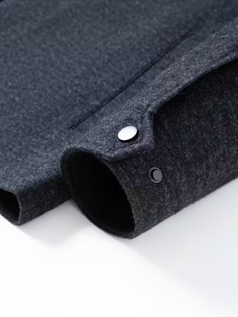 Classic Navy Blue Blend Long Sleeve Pocket Jacket