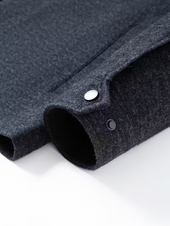 Classic Navy Blue Blend Long Sleeve Pocket Jacket