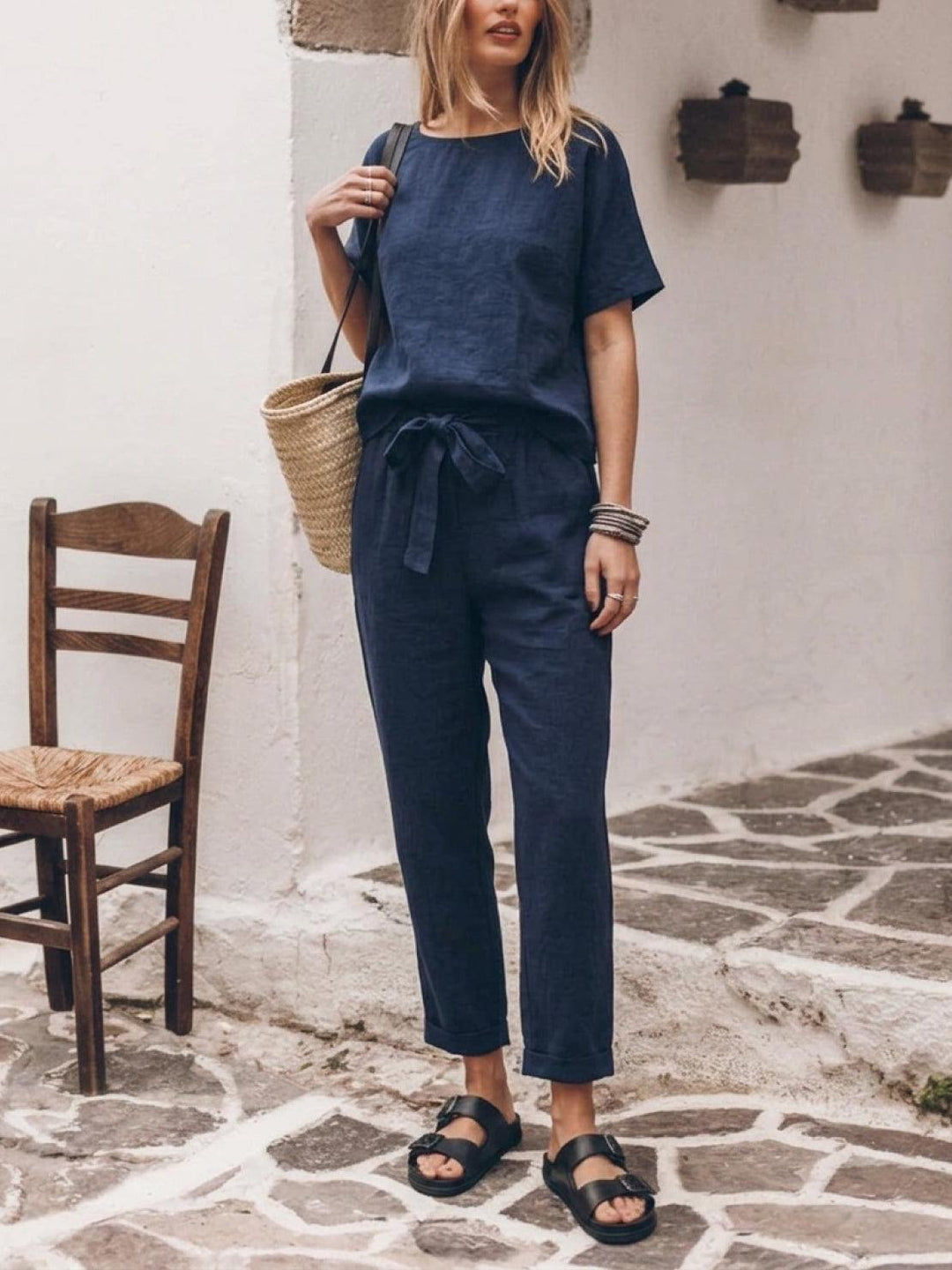 100% Cotton Linen Monochrome Co-ord navy blue image 1 #color_navy-blue