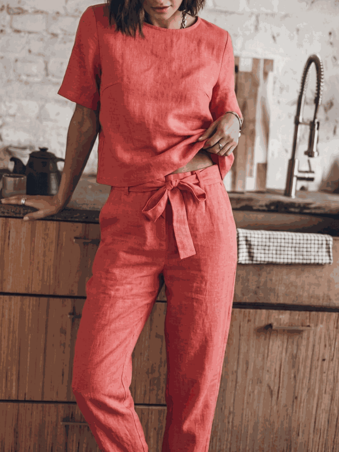 The Everywhere Cotton-Linen Set | Three-Piece Capsule coral image 5 