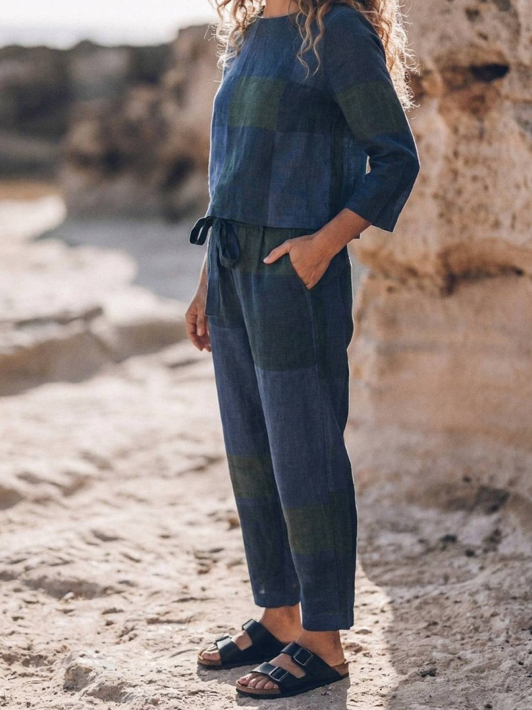 Cotton-Linen Monochrome Capsule blue tartan image 6 