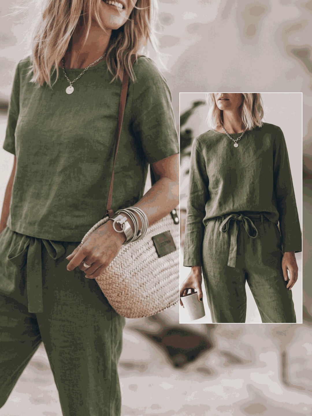 The Everywhere Cotton-Linen Set | Three-Piece Capsule army green image 8 