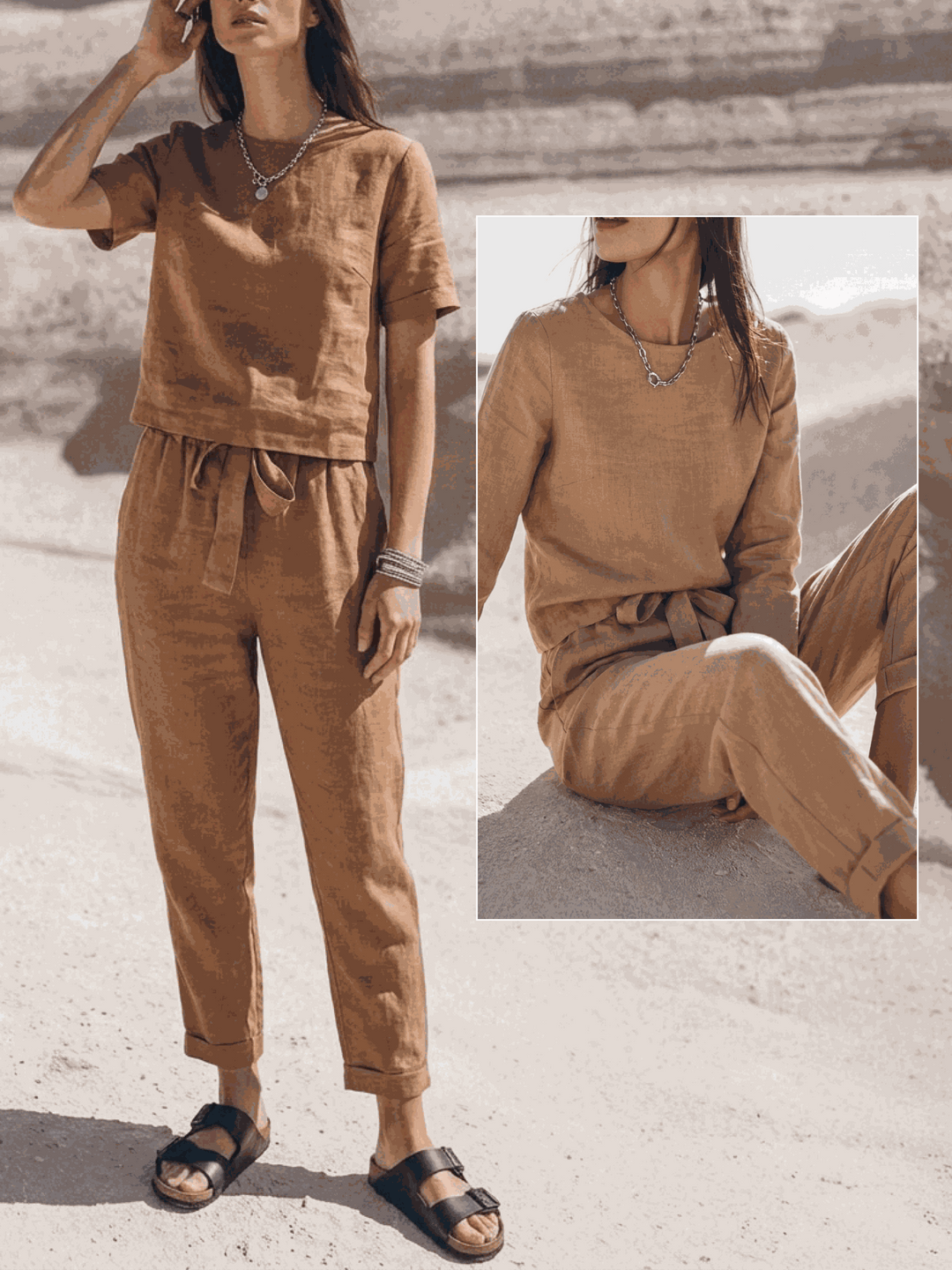 The Everywhere Cotton-Linen Set | Three-Piece Capsule light brown image 8 