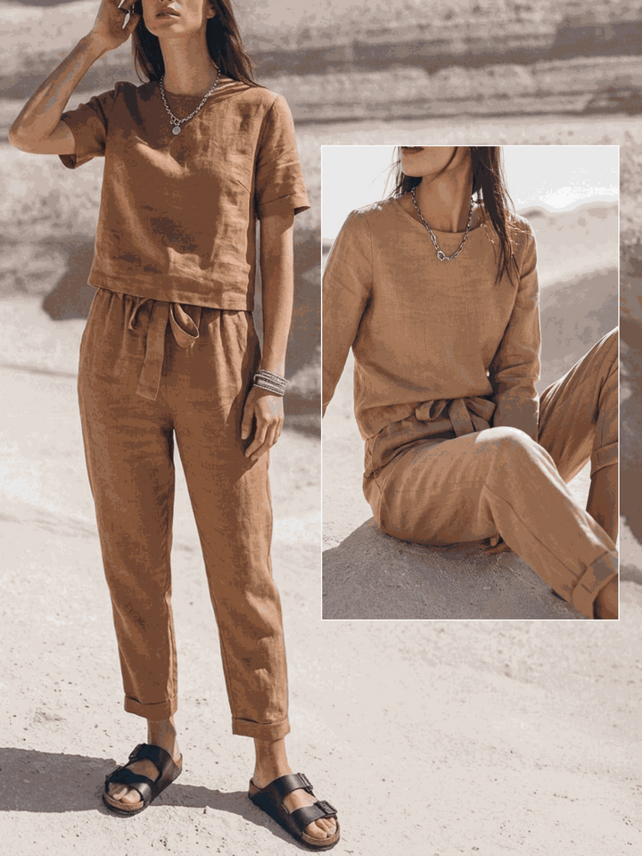 The Everywhere Cotton-Linen Set | Three-Piece Capsule light brown image 8 