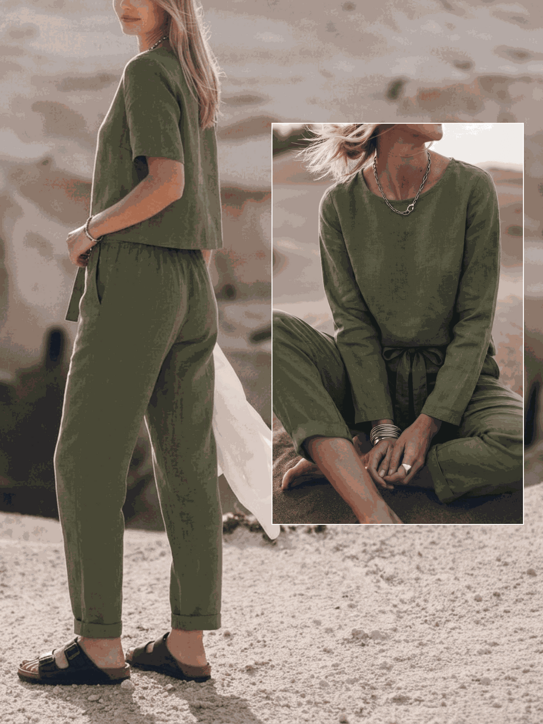 The Everywhere Cotton-Linen Set | Three-Piece Capsule army green image 6 