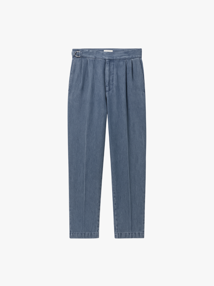 Men High-Waisted Straight Leg Faux Denim Trousers