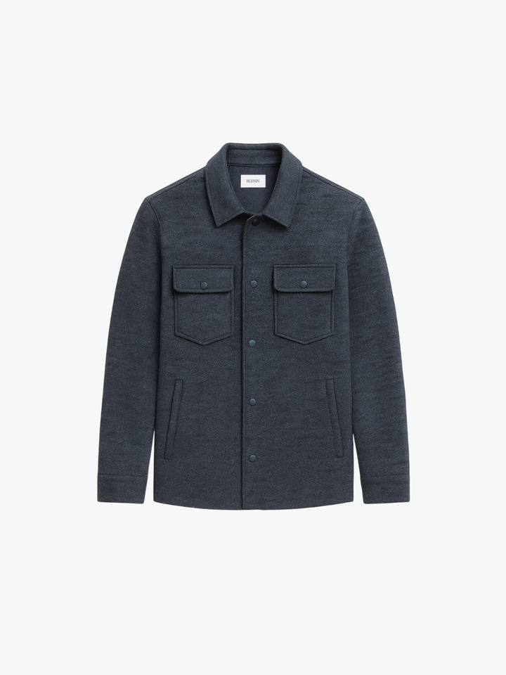Classic Navy Blue Blend Long Sleeve Pocket Jacket