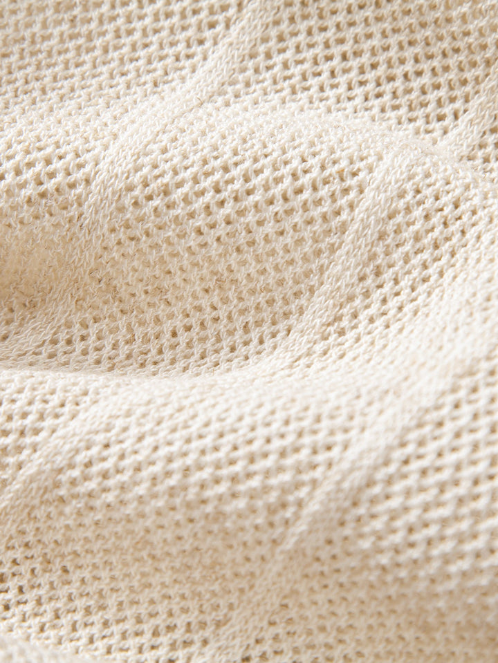 Linen Stripe Open Knit Polo & Straight Leg Linen Pants