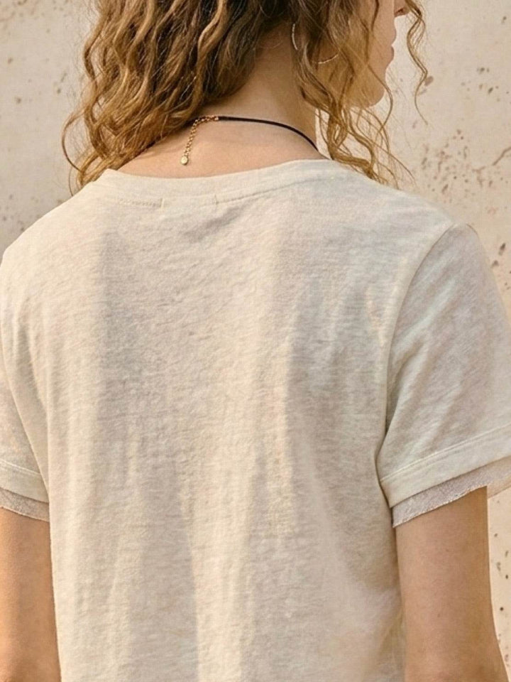 100% Linen Rolled Cuff Tee white image 3 