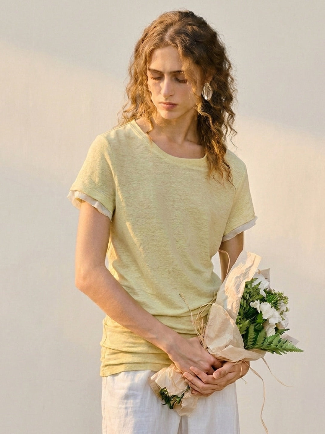 100% Linen Rolled Cuff Tee yellow image 1 
