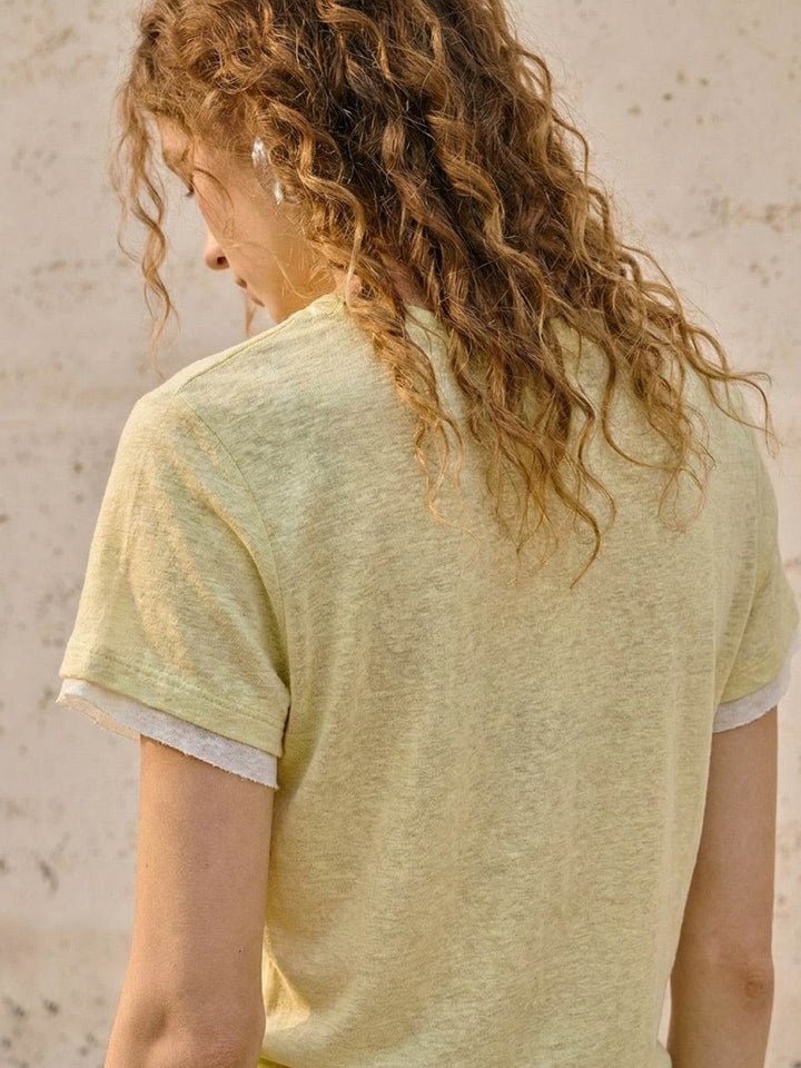 100% Linen Rolled Cuff Tee yellow image 3 