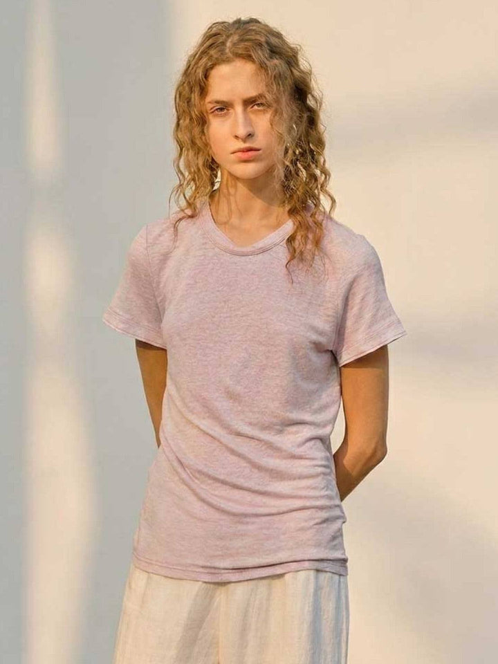 100% Linen Rolled Cuff Tee pink image 1 