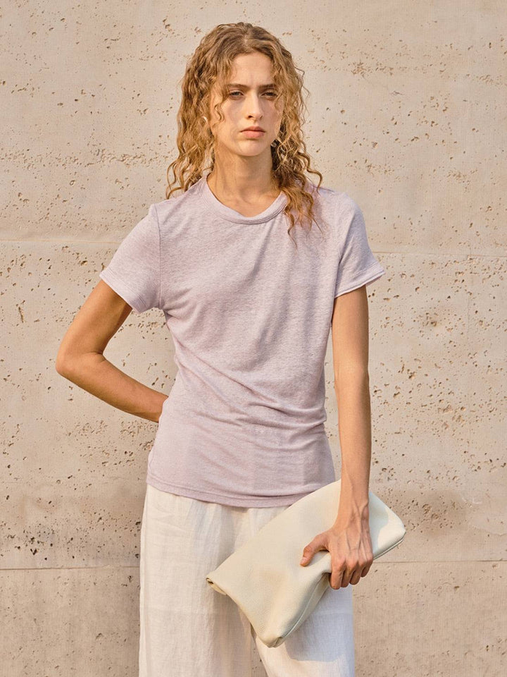 100% Linen Rolled Cuff Tee pink image 2 