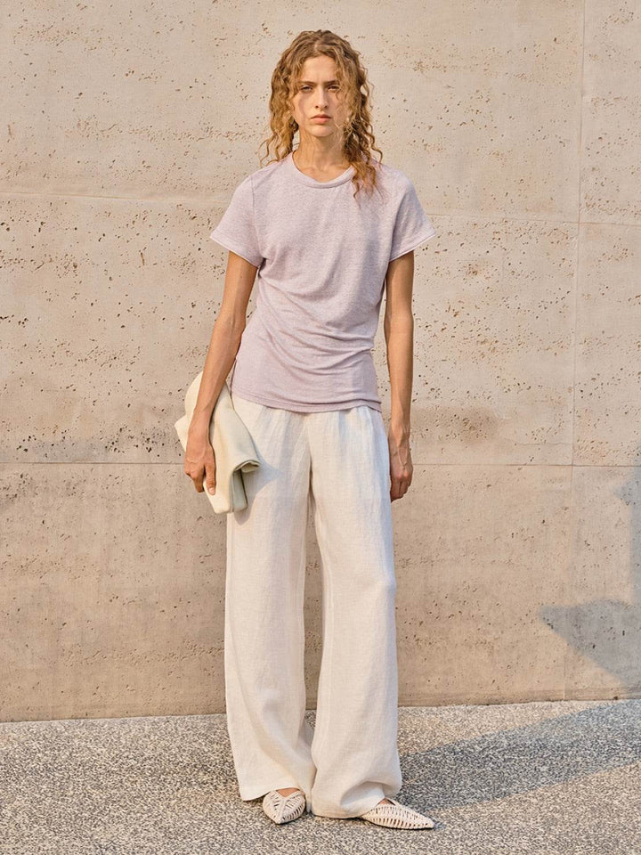 100% Linen Rolled Cuff Tee pink image 3 