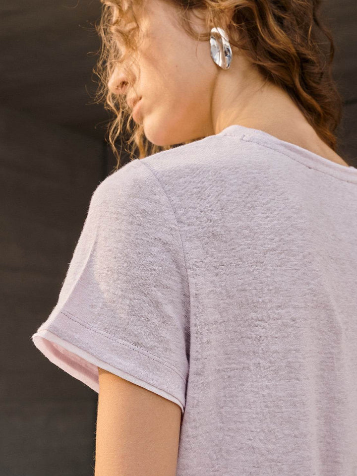 100% Linen Rolled Cuff Tee pink image 4 