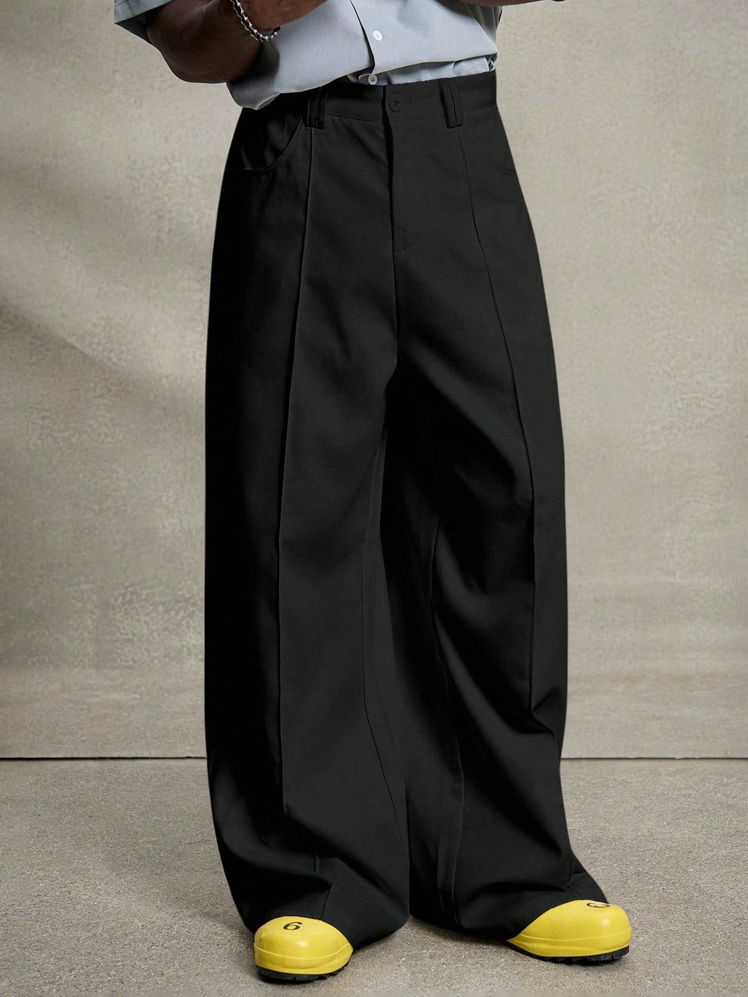 Men's Army Green Front Pleat Wide Leg Dress Pants, Casual Loose Drape Straight Suit Trousers