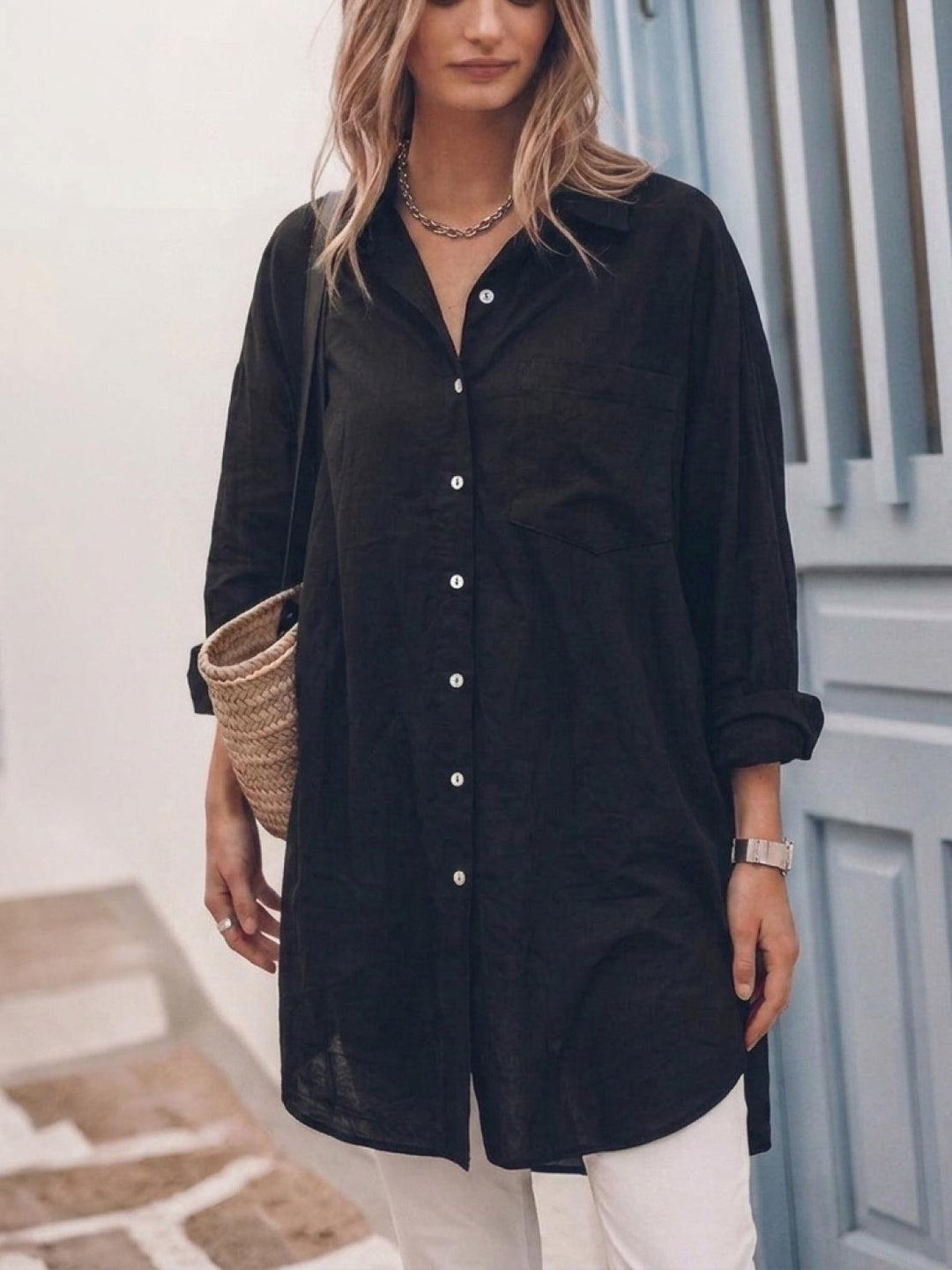 Signature Relaxed Button-Up Shirt black image 1 