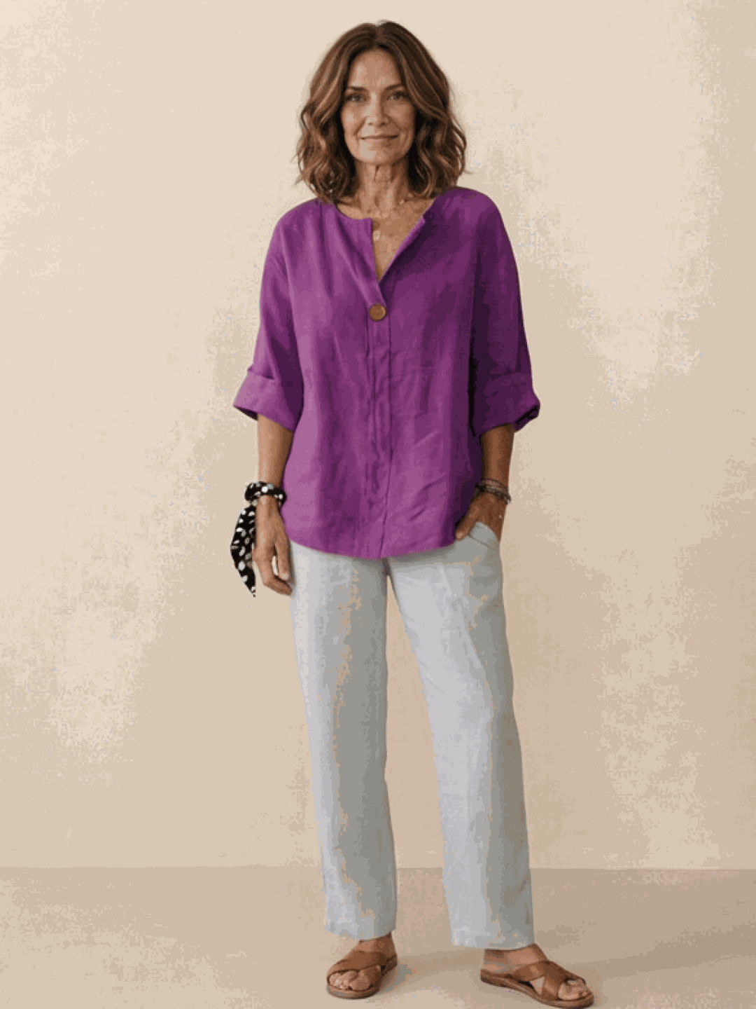 Pure Linen Age-Defying Button Detail Shirt purple image 4 