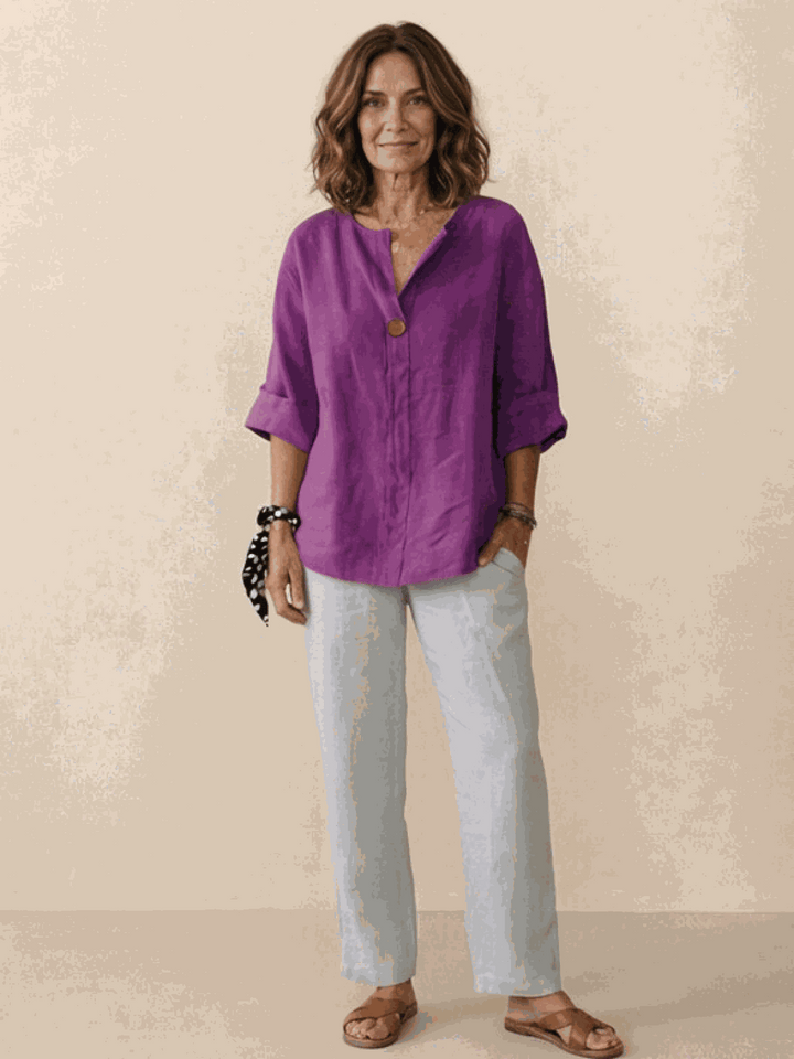 Pure Linen Age-Defying Button Detail Shirt purple image 4 