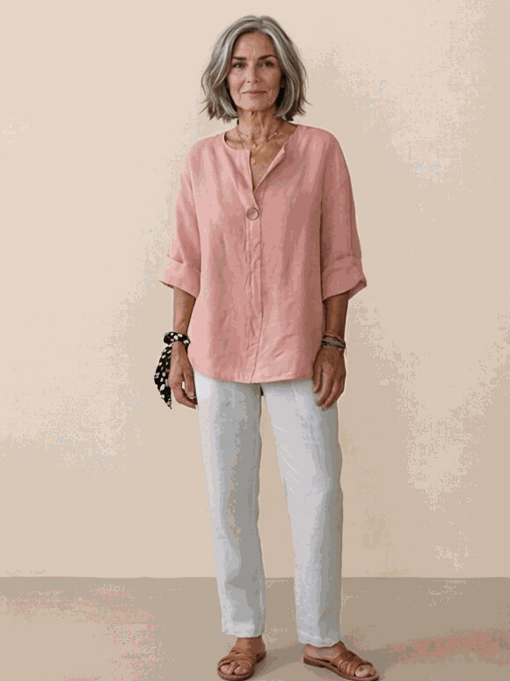 Pure Linen Age-Defying Button Detail Shirt pastel pink image 4 