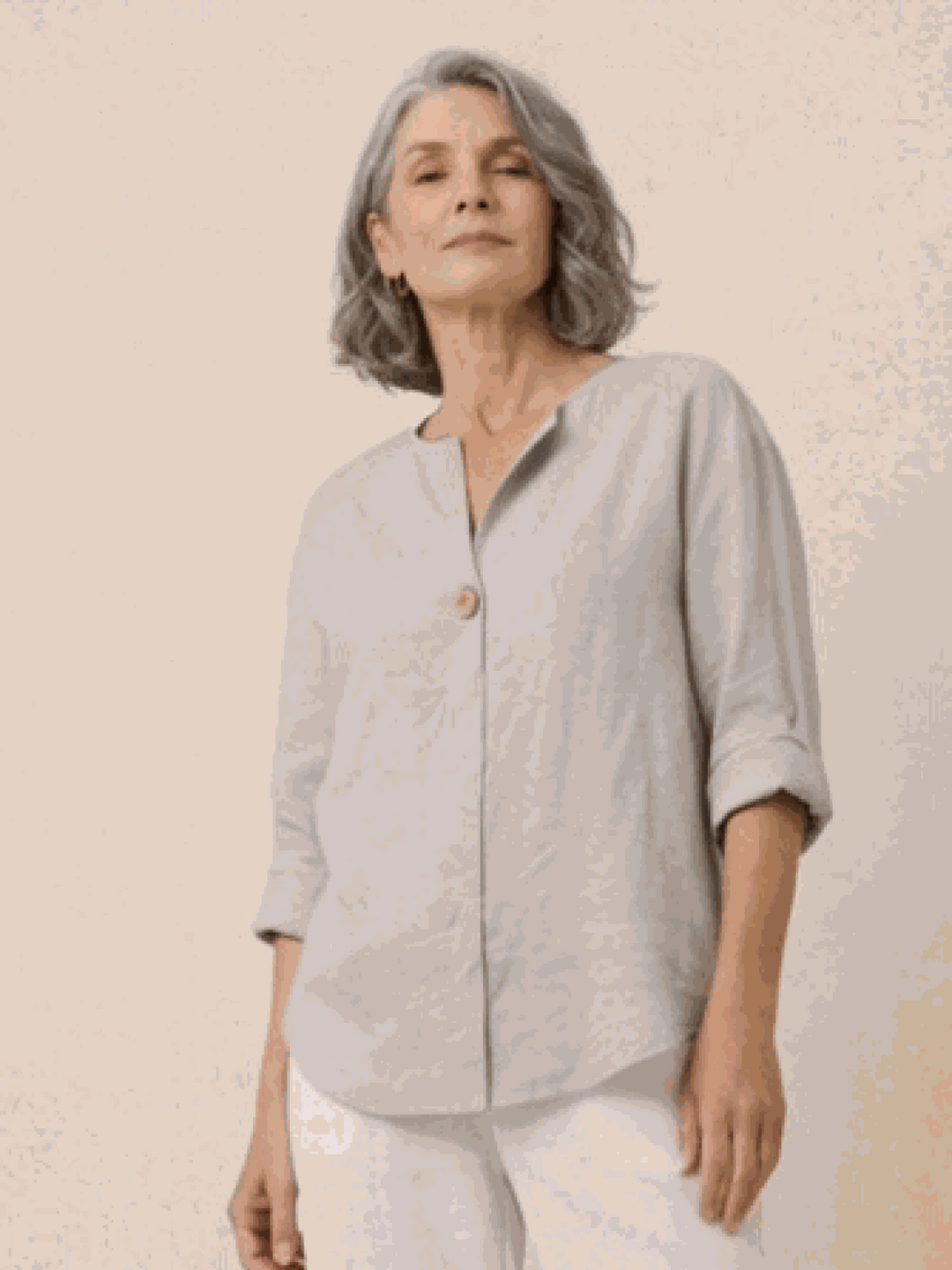Pure Linen Age-Defying Button Detail Shirt gray image 2 