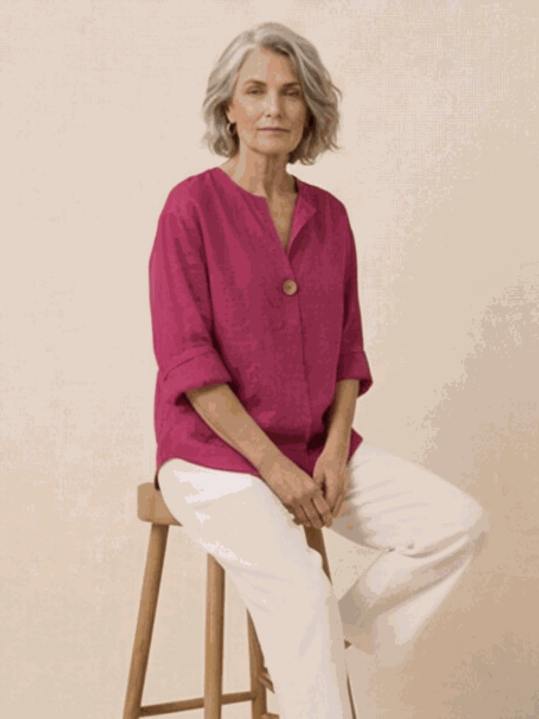 Pure Linen Age-Defying Button Detail Shirt raspberry ruby image 4 