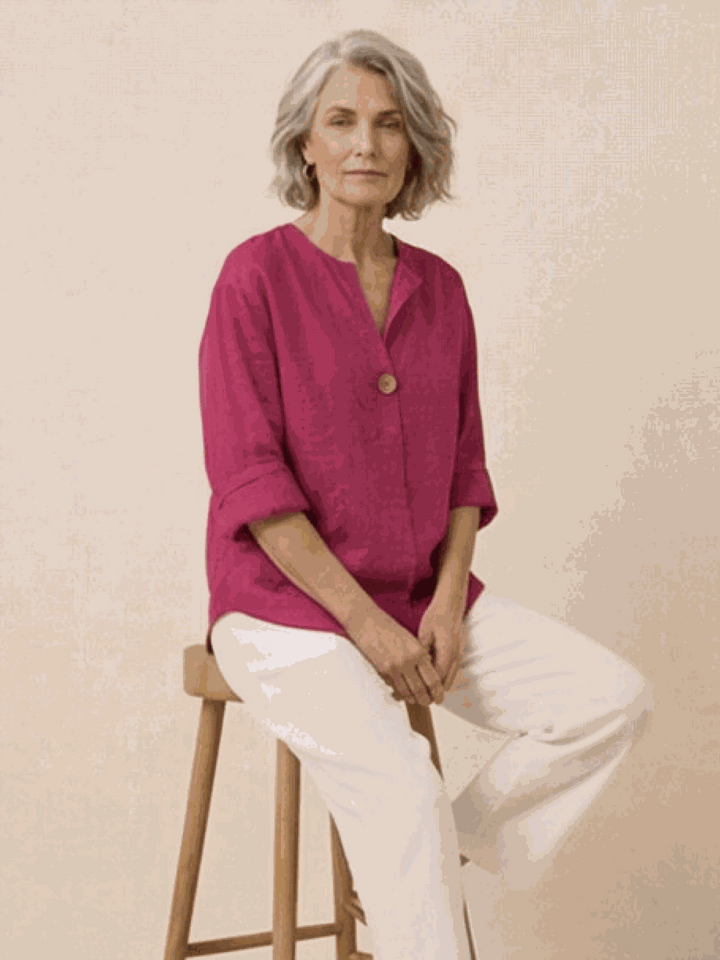 Pure Linen Age-Defying Button Detail Shirt raspberry ruby image 4 