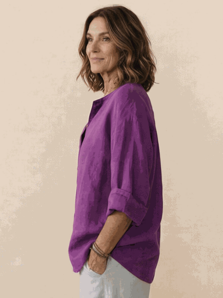 Pure Linen Age-Defying Button Detail Shirt purple image 3 