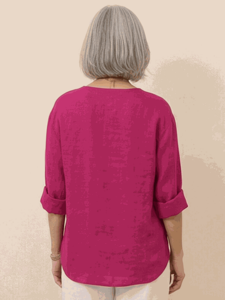Pure Linen Age-Defying Button Detail Shirt raspberry ruby image 2 