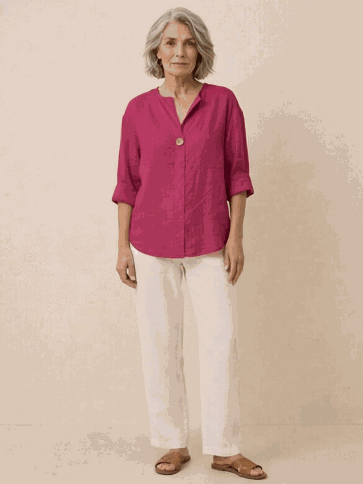 Pure Linen Age-Defying Button Detail Shirt raspberry ruby image 3 