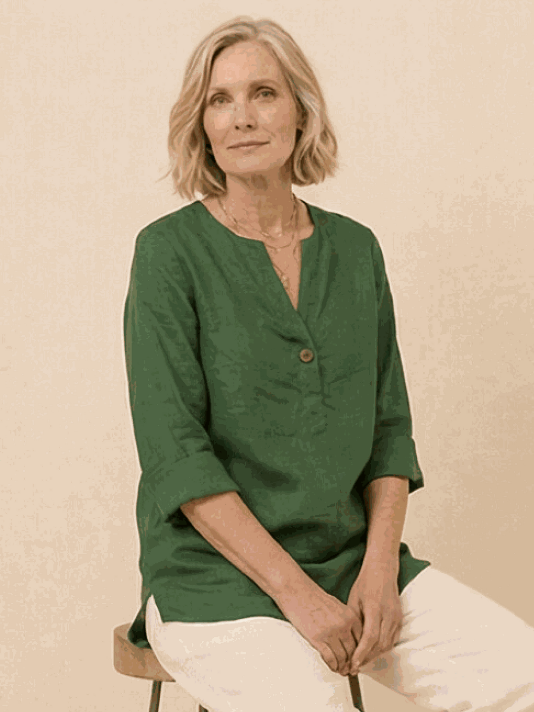 Pure Linen Age-Defying Button Detail Shirt green image 2 