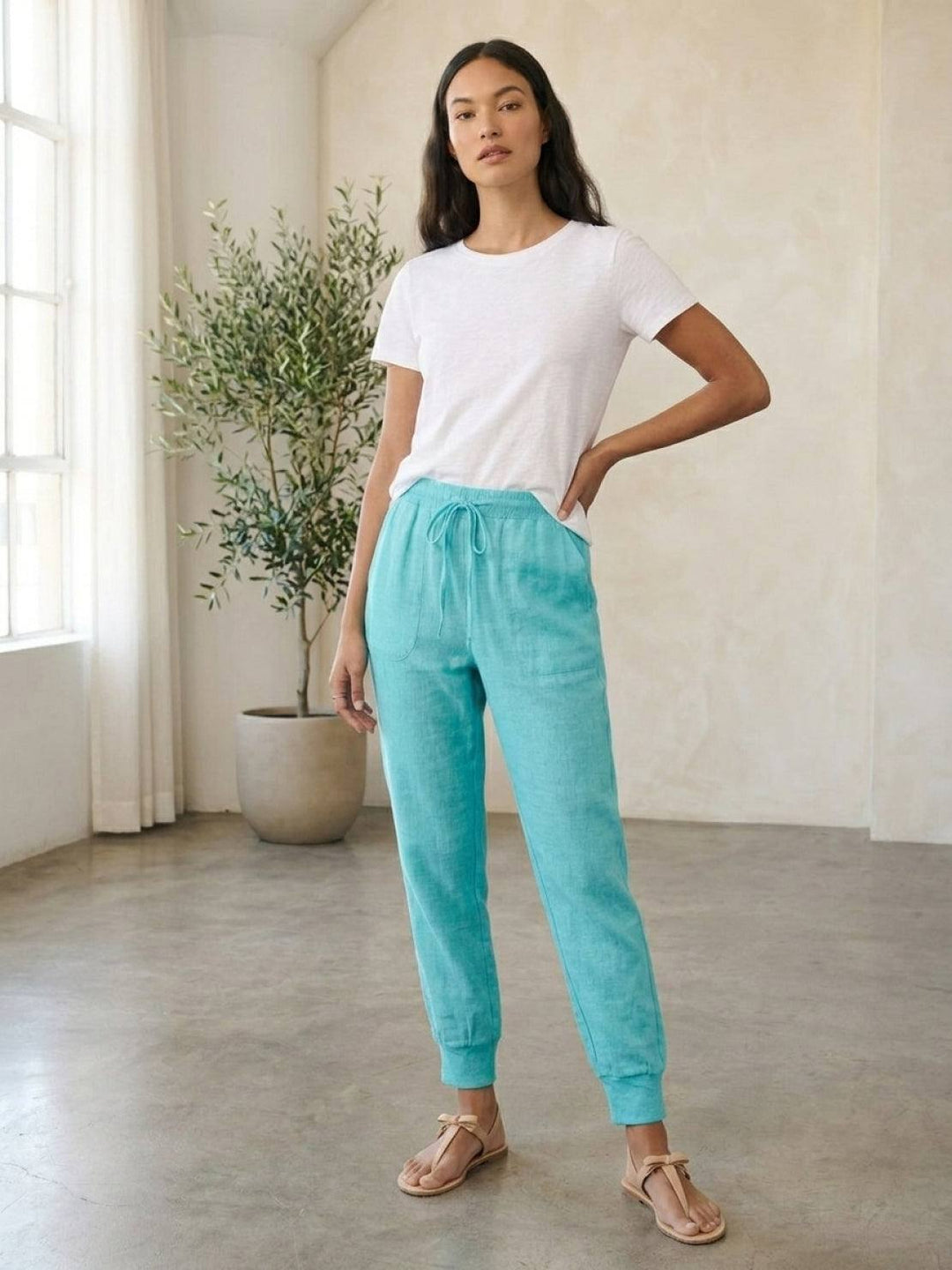 Relaxed Chic Elastic Ankles Pants turquoise image 2 