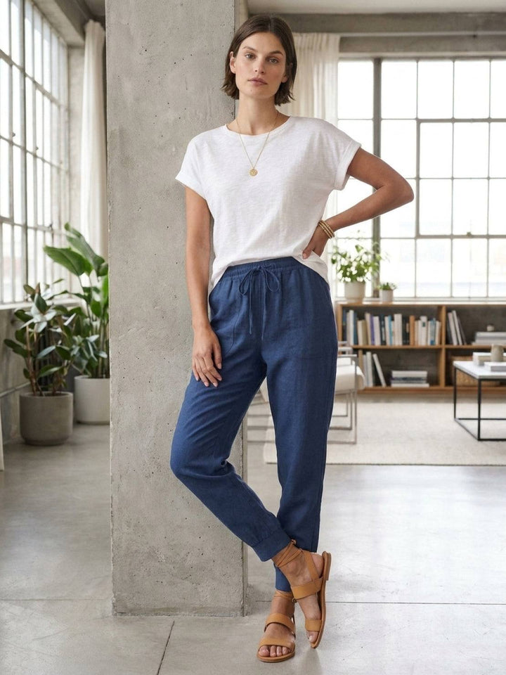 Relaxed Chic Elastic Ankles Pants navy blue image 2 